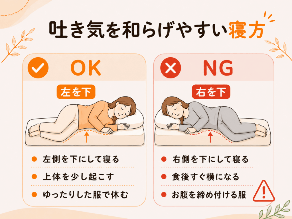 吐き気を和らげやすい寝方