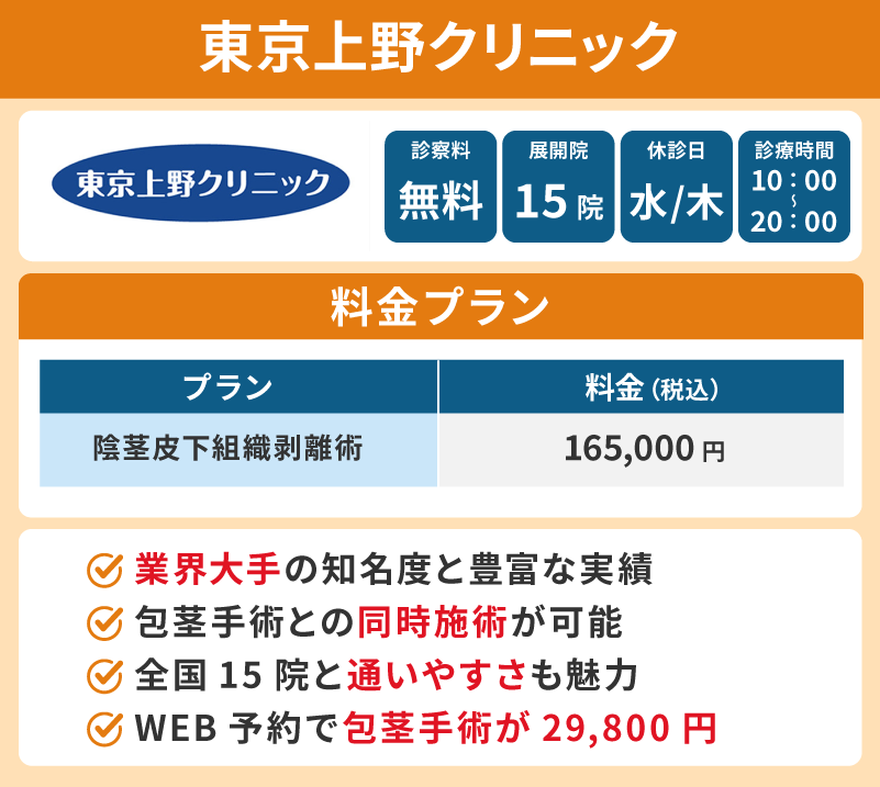 東京上野クリニックは包茎手術との同時施術が可能でお得