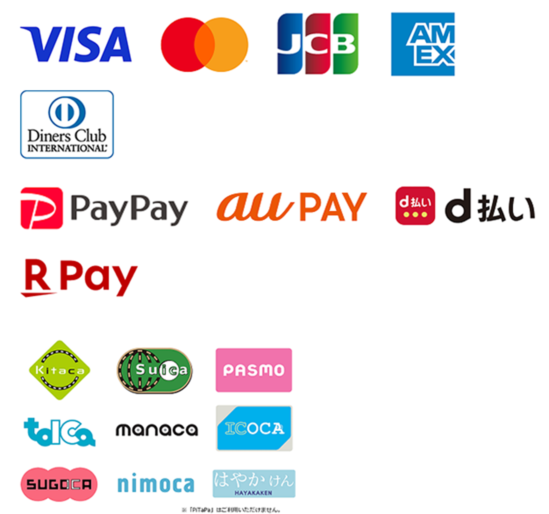 使用可能な各種キャッシュレス決済ブランドのロゴの一覧
